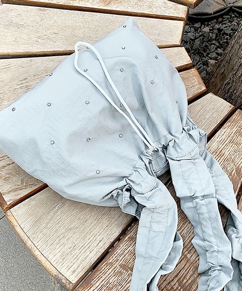 florist(フローリスト)の「【A4収納・軽い◎】ラインストーンドロストギャザーハンドルバッグ/トートバッグ(トートバッグ・レディース・スカイブルー/ブラック/ライトイエロー/ピンク・FREE)」の15枚目の写真