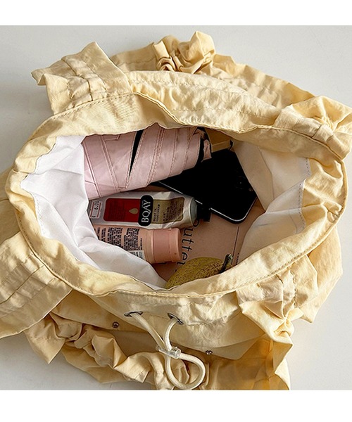 florist(フローリスト)の「【A4収納・軽い◎】ラインストーンドロストギャザーハンドルバッグ/トートバッグ(トートバッグ・レディース・スカイブルー/ブラック/ライトイエロー/ピンク・FREE)」の9枚目の写真