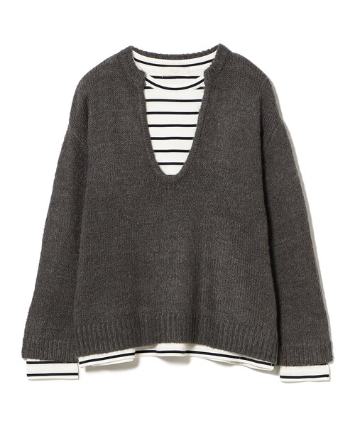 B:MING by BEAMS(ビーミングバイビームス)の「ボーダー ロンT × Vネック ニット セット(ニット/セーター・レディース・チャコールグレー/オフホワイト/ダークブラウン・ONE SIZE)」の13枚目の写真