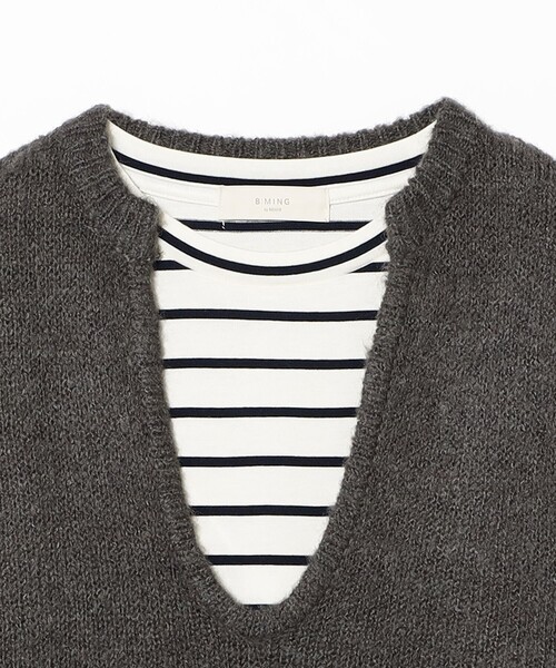 B:MING by BEAMS(ビーミングバイビームス)の「ボーダー ロンT × Vネック ニット セット(ニット/セーター・レディース・チャコールグレー/オフホワイト/ダークブラウン・ONE SIZE)」の14枚目の写真