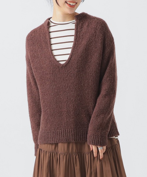B:MING by BEAMS(ビーミングバイビームス)の「ボーダー ロンT × Vネック ニット セット(ニット/セーター・レディース・チャコールグレー/オフホワイト/ダークブラウン・ONE SIZE)」の3枚目の写真