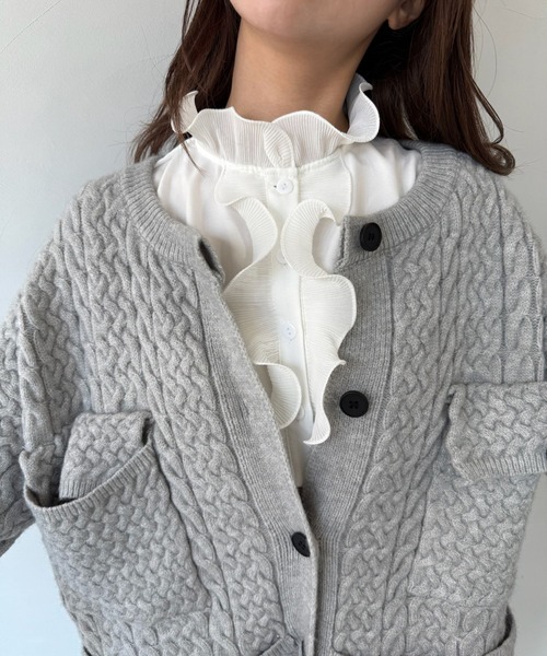 SANSeLF（サンセルフ）の「【SANSeLF】 プリーツフリル スタンドネック フェイクトップス 付け襟 saa25s014（付け襟・レディース・ホワイト/ブラック・FREE）」の2枚目の写真