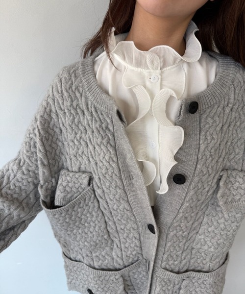 SANSeLF（サンセルフ）の「【SANSeLF】 プリーツフリル スタンドネック フェイクトップス 付け襟 saa25s014（付け襟・レディース・ホワイト/ブラック・FREE）」の5枚目の写真