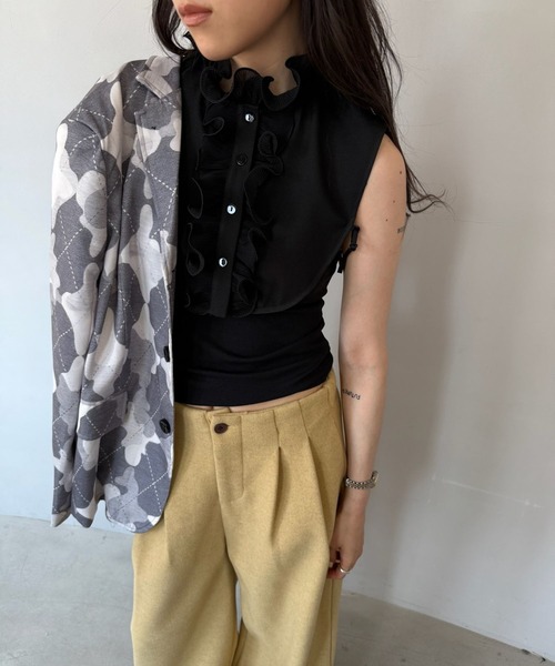 SANSeLF（サンセルフ）の「【SANSeLF】 プリーツフリル スタンドネック フェイクトップス 付け襟 saa25s014（付け襟・レディース・ホワイト/ブラック・FREE）」の7枚目の写真