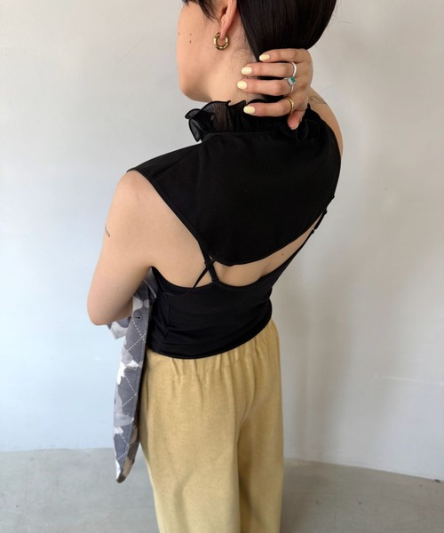 SANSeLF（サンセルフ）の「【SANSeLF】 プリーツフリル スタンドネック フェイクトップス 付け襟 saa25s014（付け襟・レディース・ホワイト/ブラック・FREE）」の10枚目の写真