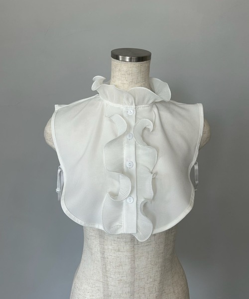 SANSeLF（サンセルフ）の「【SANSeLF】 プリーツフリル スタンドネック フェイクトップス 付け襟 saa25s014（付け襟・レディース・ホワイト/ブラック・FREE）」の11枚目の写真