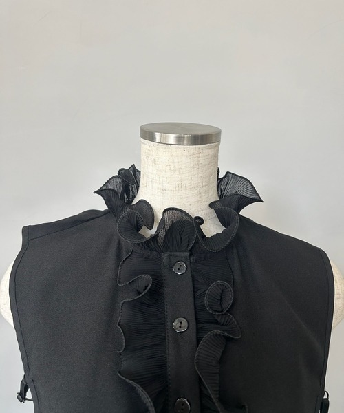 SANSeLF（サンセルフ）の「【SANSeLF】 プリーツフリル スタンドネック フェイクトップス 付け襟 saa25s014（付け襟・レディース・ホワイト/ブラック・FREE）」の16枚目の写真