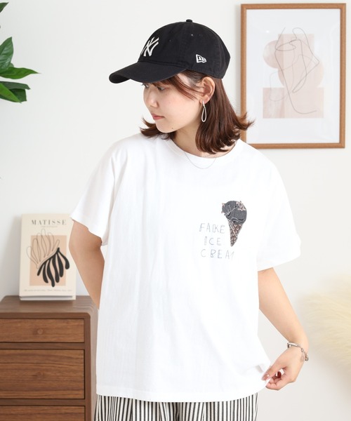 Emago(イマゴ)の「EMAGO ねこアイスクリーム刺繍ドルマンT(Tシャツ/カットソー・レディース・ピンク/ホワイト/チャコールグレー・FREE)」の18枚目の写真