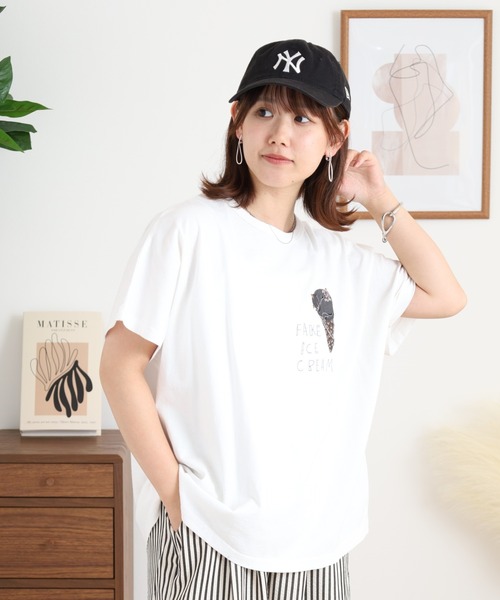 Emago(イマゴ)の「EMAGO ねこアイスクリーム刺繍ドルマンT(Tシャツ/カットソー・レディース・ピンク/ホワイト/チャコールグレー・FREE)」の19枚目の写真