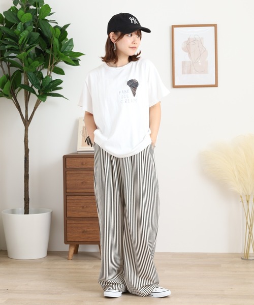 Emago(イマゴ)の「EMAGO ねこアイスクリーム刺繍ドルマンT(Tシャツ/カットソー・レディース・ピンク/ホワイト/チャコールグレー・FREE)」の22枚目の写真