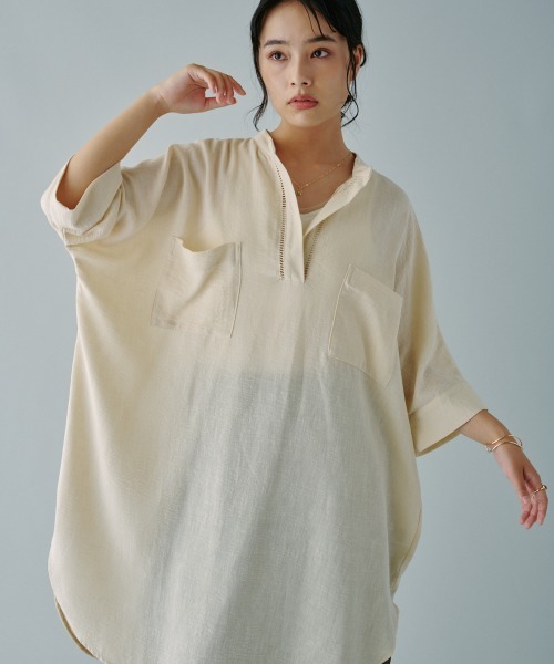terrace(テラス)の「ツーポケットスキッパーロングシャツ(シャツ/ブラウス・レディース・アイボリー/ブラック/オレンジ・MEDIUM)」の1枚目の写真