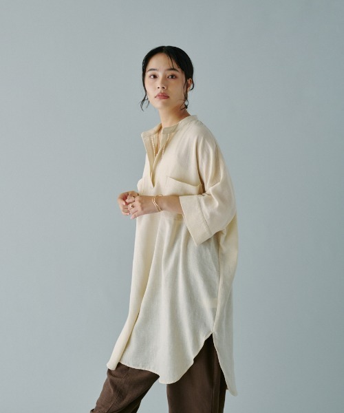 terrace(テラス)の「ツーポケットスキッパーロングシャツ(シャツ/ブラウス・レディース・アイボリー/ブラック/オレンジ・MEDIUM)」の5枚目の写真