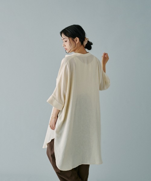 terrace(テラス)の「ツーポケットスキッパーロングシャツ(シャツ/ブラウス・レディース・アイボリー/ブラック/オレンジ・MEDIUM)」の6枚目の写真