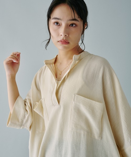 terrace(テラス)の「ツーポケットスキッパーロングシャツ(シャツ/ブラウス・レディース・アイボリー/ブラック/オレンジ・MEDIUM)」の10枚目の写真
