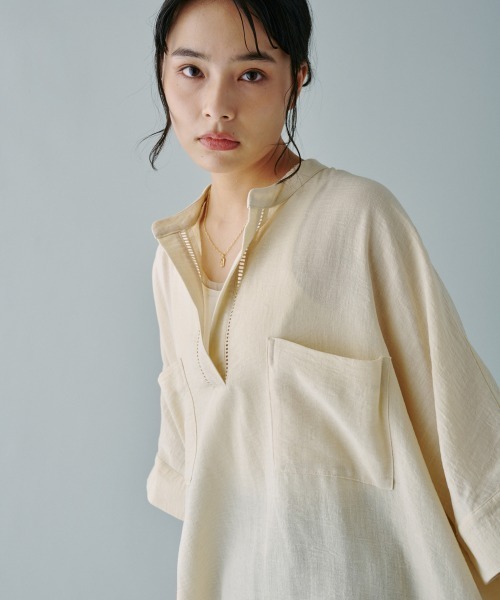 terrace(テラス)の「ツーポケットスキッパーロングシャツ(シャツ/ブラウス・レディース・アイボリー/ブラック/オレンジ・MEDIUM)」の11枚目の写真