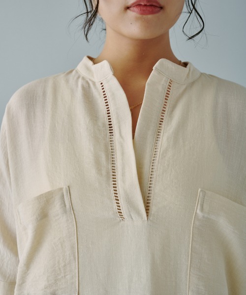 terrace(テラス)の「ツーポケットスキッパーロングシャツ(シャツ/ブラウス・レディース・アイボリー/ブラック/オレンジ・MEDIUM)」の13枚目の写真