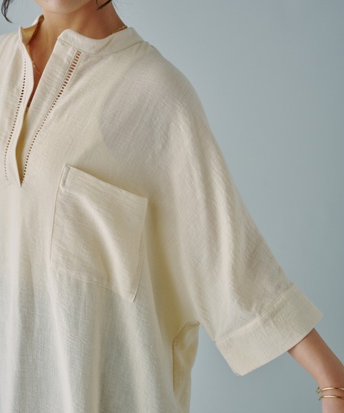 terrace(テラス)の「ツーポケットスキッパーロングシャツ(シャツ/ブラウス・レディース・アイボリー/ブラック/オレンジ・MEDIUM)」の14枚目の写真