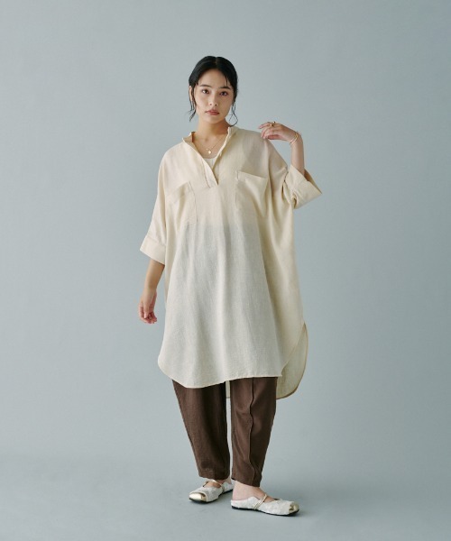 terrace(テラス)の「ツーポケットスキッパーロングシャツ(シャツ/ブラウス・レディース・アイボリー/ブラック/オレンジ・MEDIUM)」の17枚目の写真