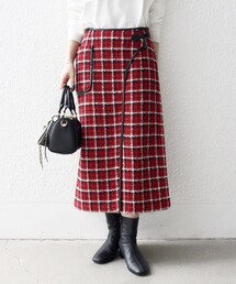 【新品タグ付き】ラトータリテ　ミックスツイード台形スカート　レッド　日本製 CLETTEオリジナル☆チェック柄ツイードスカート | 大きいサイズ