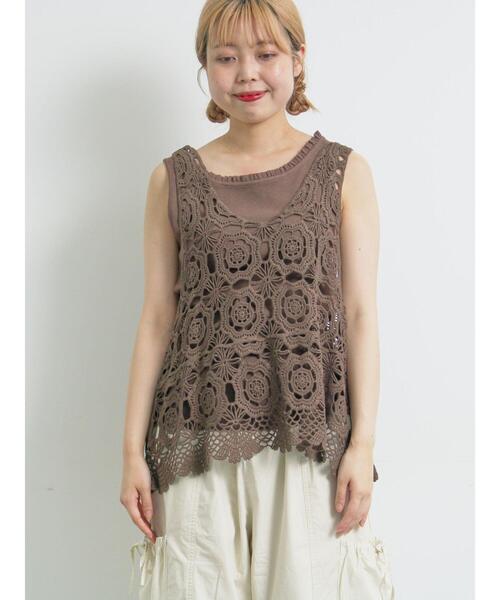 SM2（エスエムツー）の「マシンクロシェ編みベスト（ベスト・レディース・ブラック/ダークブラウン/キナリ・F）」の16枚目の写真