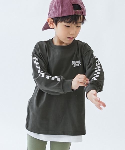 devirock(デビロック)の「綿100% デビラボ BIGシルエット プリント袖リブ 長袖Tシャツ ロンT(Tシャツ/カットソー・キッズ・グレー系1/ブラック系2/ブラック系3/ブラック系4/ベージュ系1/ホワイト系1/ブラック系1/ピンク系1/グリーン系1/ベージュ系2/グリーン系3/グリーン系4/グリーン系2/ブルー系1・90cm/110cm/100cm/120cm/130cm/140cm/150cm/160cm)」の2枚目の写真