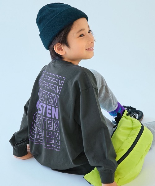 devirock(デビロック)の「綿100% デビラボ BIGシルエット プリント袖リブ 長袖Tシャツ ロンT(Tシャツ/カットソー・キッズ・グレー系1/ブラック系2/ブラック系3/ブラック系4/ベージュ系1/ホワイト系1/ブラック系1/ピンク系1/グリーン系1/ベージュ系2/グリーン系3/グリーン系4/グリーン系2/ブルー系1・90cm/110cm/100cm/120cm/130cm/140cm/150cm/160cm)」の5枚目の写真