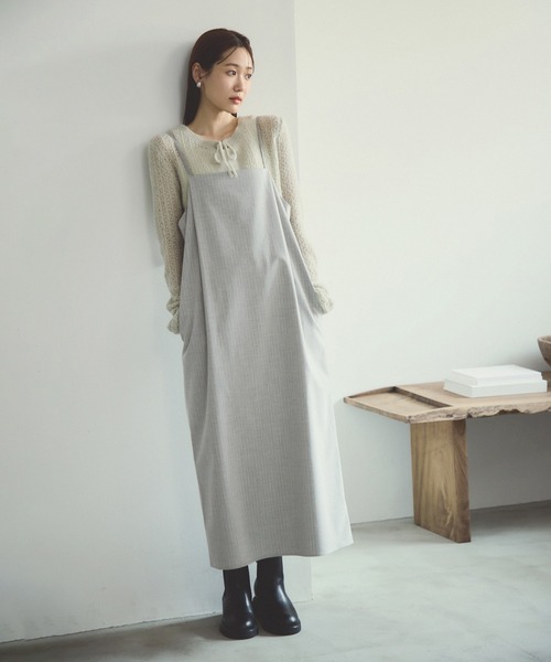 ROPE' PICNIC（ロペピクニック）の「ストライプアイラインキャミワンピース/セットアップ対応（ワンピース・レディース・ライトグレー/ネイビー・FREE）」の2枚目の写真