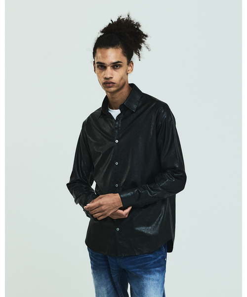 5351 POUR LES HOMMES（ゴーサンゴーイチプールオム）の「エンボスプリント レザータッチ アラベスク柄 長袖シャツ（シャツ/ブラウス・メンズ・ブラック・50/48/46/44）」の12枚目の写真