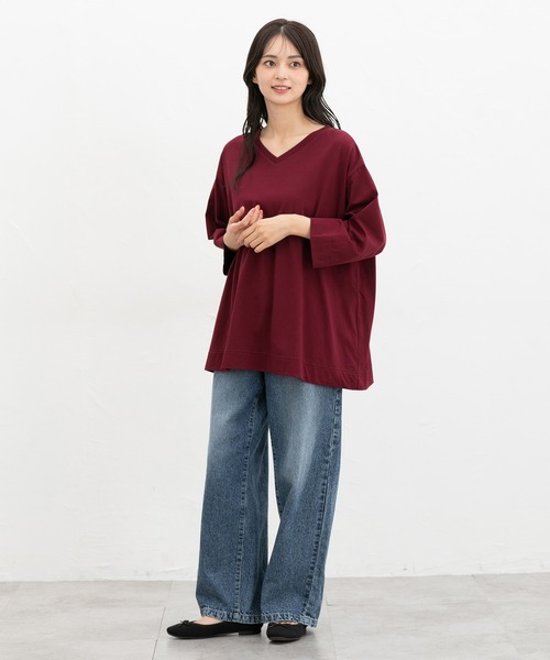 Honeys(ハニーズ)の「8分袖Vネックチュニック(Tシャツ/カットソー・レディース・ブラック/レッド系その他/ダークブラウン系/ネイビー・F)」の12枚目の写真
