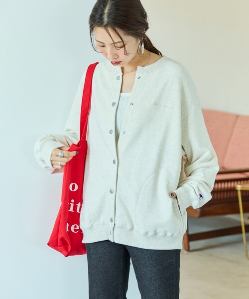 FREAK'S STORE(フリークスストア)の「限定展開 Champion × FREAK'S STORE/チャンピオン 別注 スナップ カーディガン(カーディガン/ボレロ・レディース・グリーン/オートミール/スミクロ/杢グレー・フリ-)」の11枚目の写真