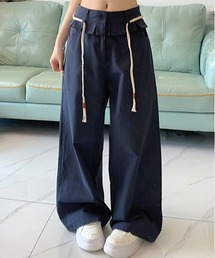 ロープベルト付きワイドパンツ
