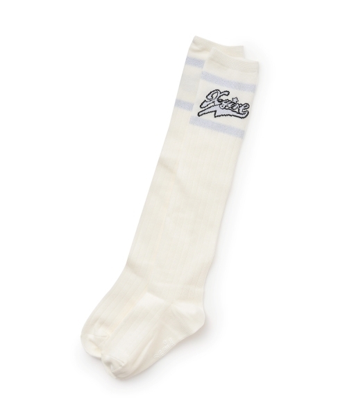 X-girl Stages(エックスガールステージス)の「ラメラインニーハイソックス(ソックス/靴下・キッズ・オフホワイト/ピンク/ブラック・19-21cm/15-17cm/17-19cm)」の2枚目の写真