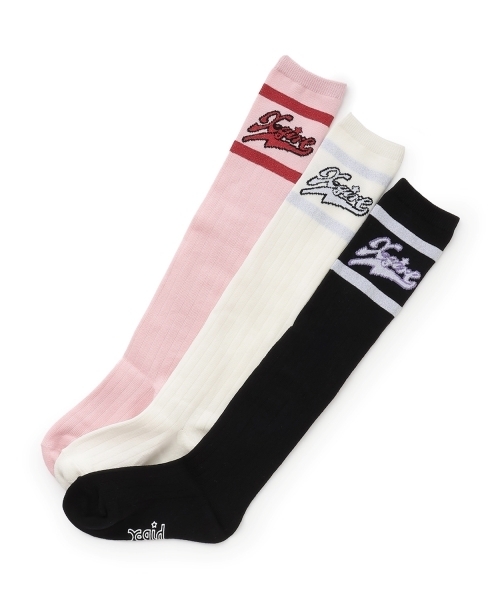 X-girl Stages(エックスガールステージス)の「ラメラインニーハイソックス(ソックス/靴下・キッズ・オフホワイト/ピンク/ブラック・19-21cm/15-17cm/17-19cm)」の9枚目の写真