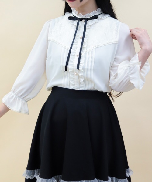 axes femme POETIQUE（アクシーズファムポエティック）の「梯子レーススタンドカラーブラウス（シャツ/ブラウス・レディース・ブラック/キナリ/ピンク・MEDIUM）」の3枚目の写真