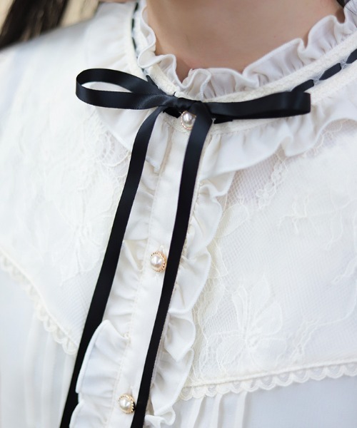 axes femme POETIQUE（アクシーズファムポエティック）の「梯子レーススタンドカラーブラウス（シャツ/ブラウス・レディース・ブラック/キナリ/ピンク・MEDIUM）」の19枚目の写真
