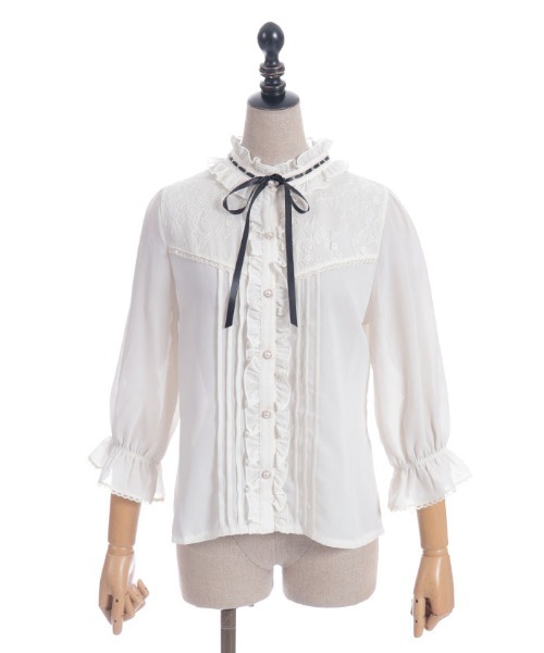 axes femme POETIQUE（アクシーズファムポエティック）の「梯子レーススタンドカラーブラウス（シャツ/ブラウス・レディース・ブラック/キナリ/ピンク・MEDIUM）」の20枚目の写真