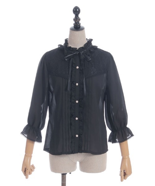 axes femme POETIQUE（アクシーズファムポエティック）の「梯子レーススタンドカラーブラウス（シャツ/ブラウス・レディース・ブラック/キナリ/ピンク・MEDIUM）」の16枚目の写真