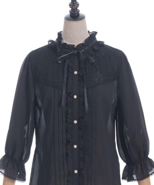 axes femme POETIQUE（アクシーズファムポエティック）の「梯子レーススタンドカラーブラウス（シャツ/ブラウス・レディース・ブラック/キナリ/ピンク・MEDIUM）」の7枚目の写真