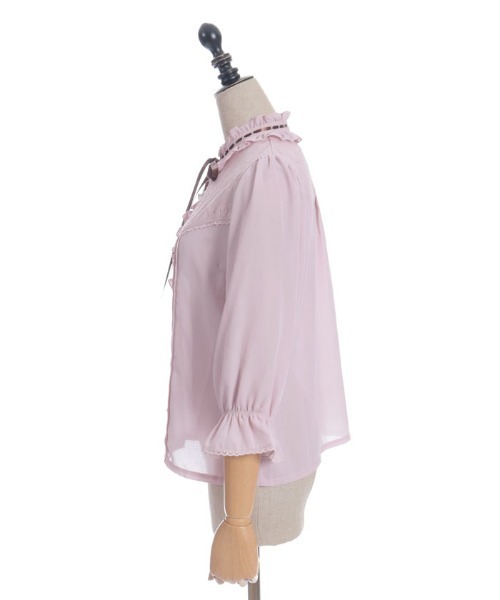 axes femme POETIQUE（アクシーズファムポエティック）の「梯子レーススタンドカラーブラウス（シャツ/ブラウス・レディース・ブラック/キナリ/ピンク・MEDIUM）」の4枚目の写真