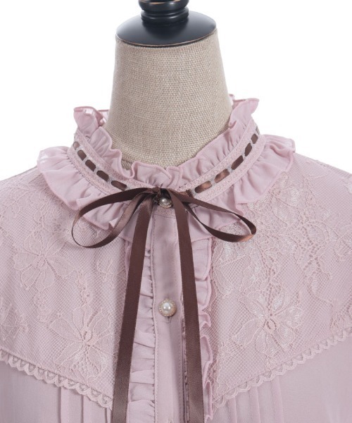 axes femme POETIQUE（アクシーズファムポエティック）の「梯子レーススタンドカラーブラウス（シャツ/ブラウス・レディース・ブラック/キナリ/ピンク・MEDIUM）」の6枚目の写真