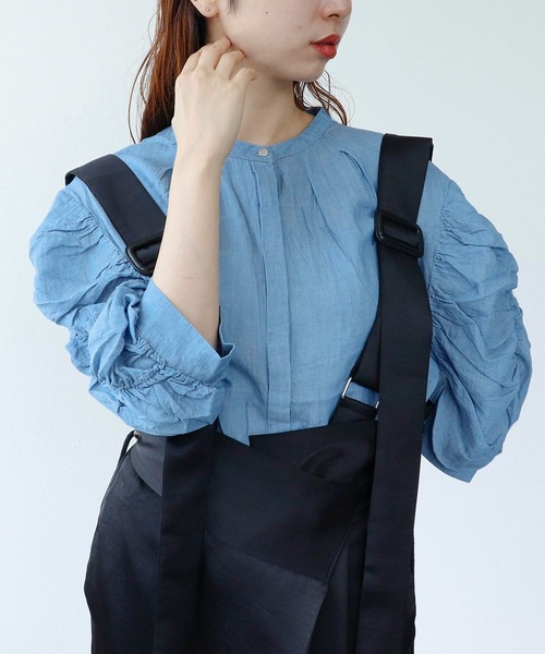 Cepica（セピカ）の「ギャザースリーブブラウス（シャツ/ブラウス・レディース・ブルー/ネイビー・FREE）」の2枚目の写真