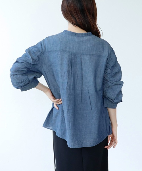 Cepica（セピカ）の「ギャザースリーブブラウス（シャツ/ブラウス・レディース・ブルー/ネイビー・FREE）」の8枚目の写真