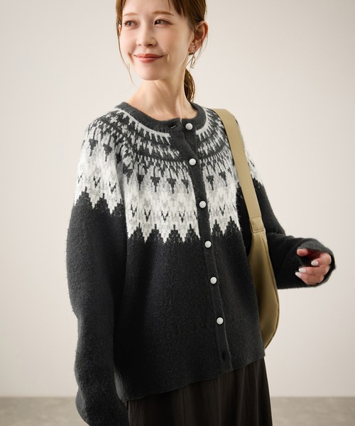 ROPE' PICNIC(ロペピクニック)の「ノルディック柄カーディガン(カーディガン/ボレロ・レディース・ブラック/オフホワイト・FREE)」の2枚目の写真