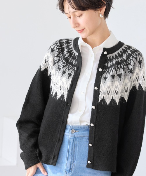 ROPE' PICNIC(ロペピクニック)の「ノルディック柄カーディガン(カーディガン/ボレロ・レディース・ブラック/オフホワイト・FREE)」の8枚目の写真