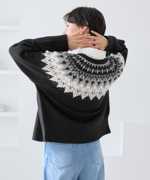 ROPE' PICNIC(ロペピクニック)の「ノルディック柄カーディガン(カーディガン/ボレロ・レディース・ブラック/オフホワイト・FREE)」の7枚目の写真