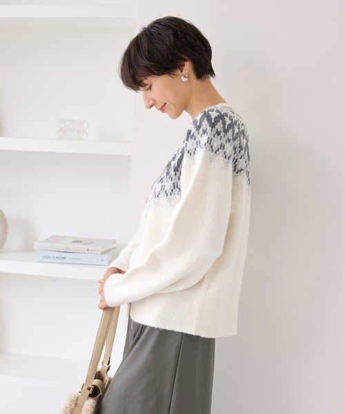 ROPE' PICNIC(ロペピクニック)の「ノルディック柄カーディガン(カーディガン/ボレロ・レディース・ブラック/オフホワイト・FREE)」の3枚目の写真