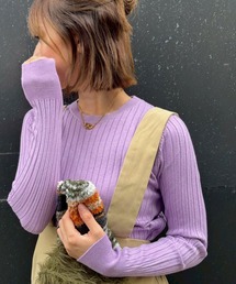 ZOY 紫色 ストライプ 袖 フルジップ セーター w closet（ダブルクローゼット）の「ハーフZIPショートトップス