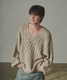 Elanque | volume nep Vneck knit / ボリュームネップVネックニット(ニット/セーター)