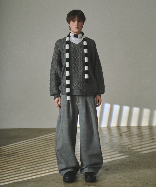 Elanque（エランク）の「volume nep Vneck knit / ボリュームネップVネックニット（ニット/セーター・メンズ・グレー/カーキ/ベージュ・MEDIUM/LARGE/SMALL）」の7枚目の写真