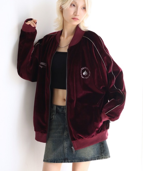 THRASHER（スラッシャー）の「【THRASHER/スラッシャー】ベロアスカジャン（スカジャン・メンズ・ブラック/パープル/ネイビー・M/L/XL）」の3枚目の写真